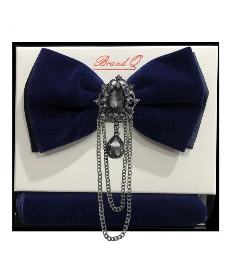 Brand Q Blue velvet Fashion Design bowtie and pocket square