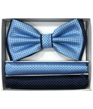 Brand Q Men's blue and navy satin dots bowtie and pocket square