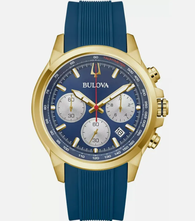 Bulova Men's Quartz Chronograph Calendar Blue Watch 45MM 97B208