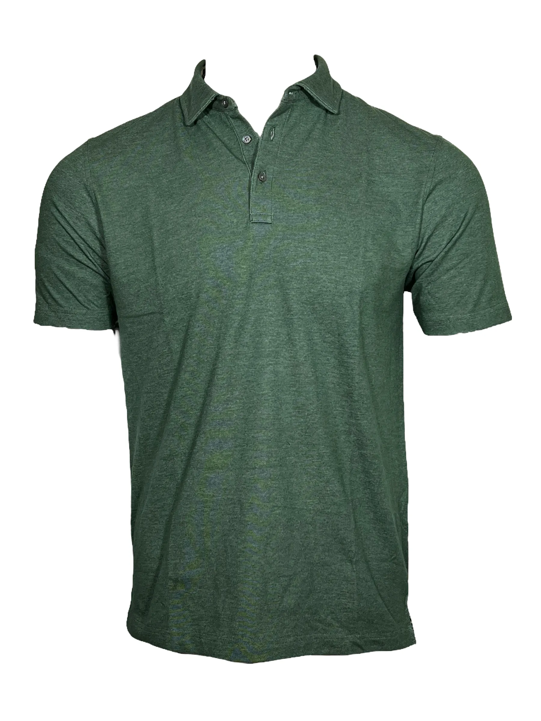 BUTTON DOWN MEN'S TECH POLO - FOREST GREEN HEATHER
