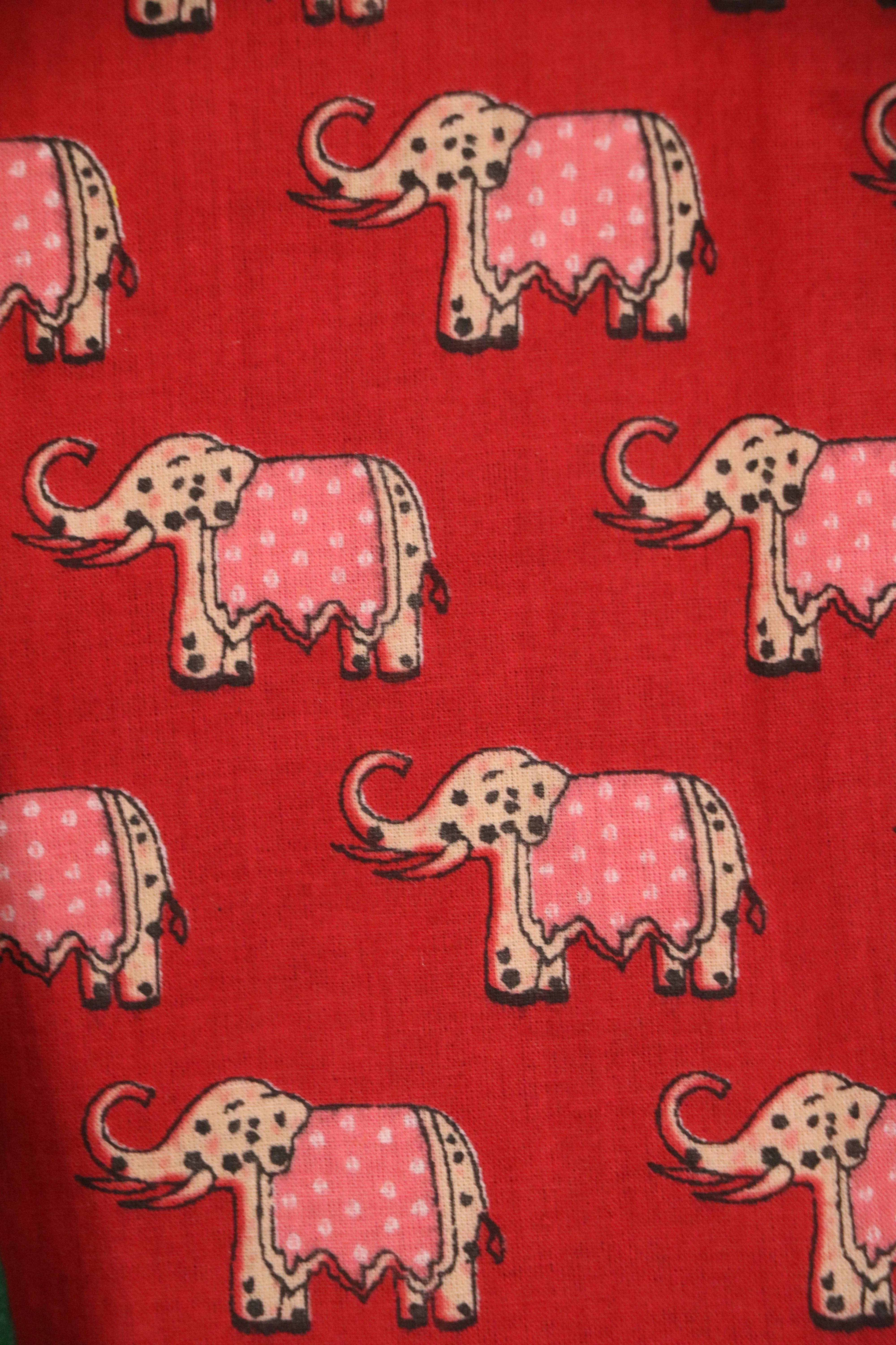 BYB PREMIUM DARK GREEN AND RED BOYS JAIPURI ELEPHANT PRINT PURE COTTON KURTA PYJAMA AND JACKET