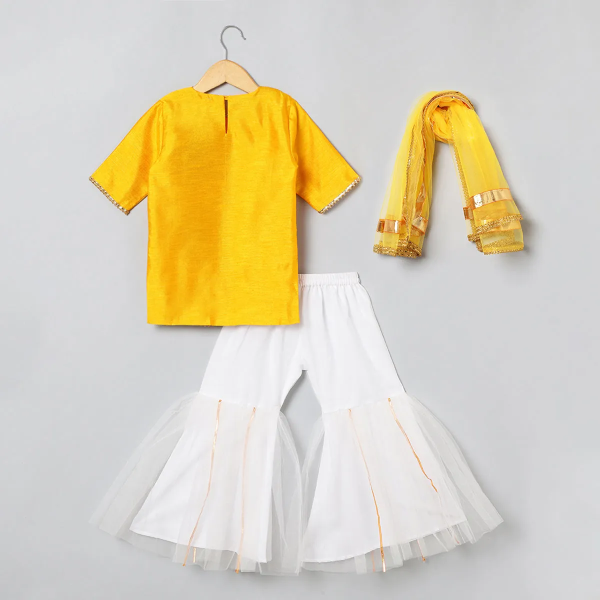 BYB PREMIUM GIRLS NET AND GOTTA WORK MATKA SILK KURTA SHARARA WITH DUPATTA