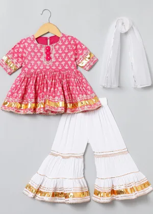 BYB PREMIUM GIRLS PRINTED AND GOTTA WORK COTTON TOP AND SHARARA WITH DUPATTA