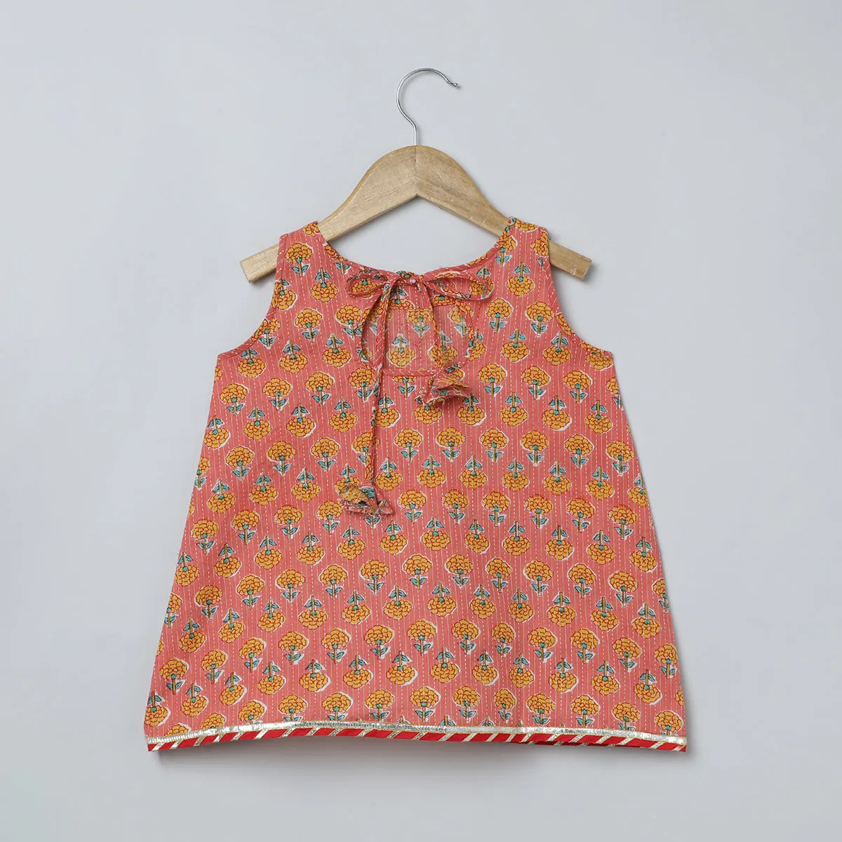 BYB PREMIUM LIGHT ORANGE GIRLS KATHA STITCHED PURE COTTON KURTA PYJAMA WITH DUPATTA