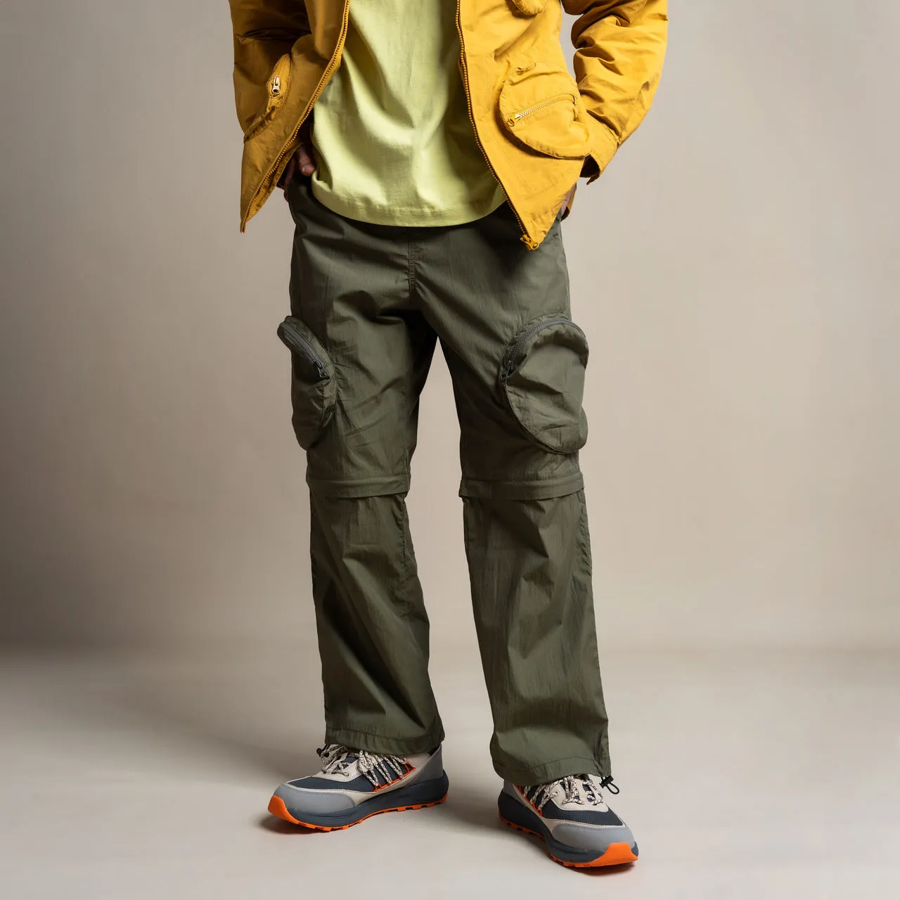 C by camel active Unisex Detachable Cargo Trousers in Baggy Fit with Multiple Pockets in Olive Cotton Blend 300-AW24C0909
