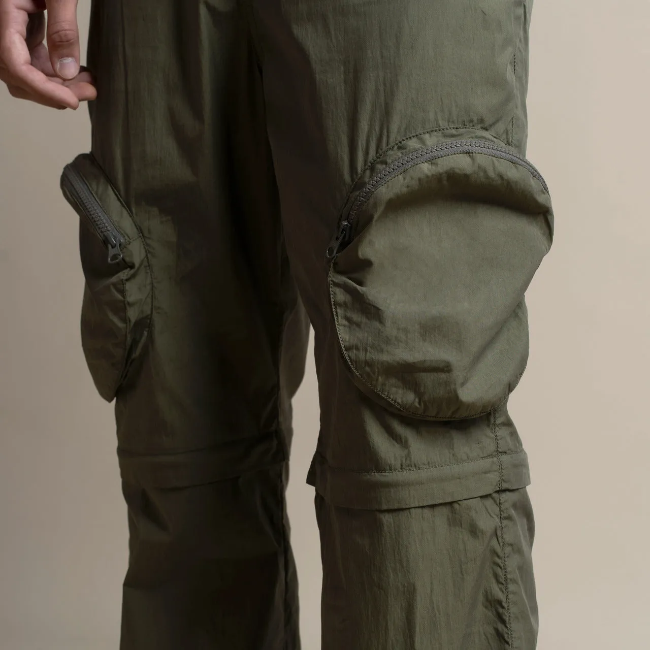 C by camel active Unisex Detachable Cargo Trousers in Baggy Fit with Multiple Pockets in Olive Cotton Blend 300-AW24C0909