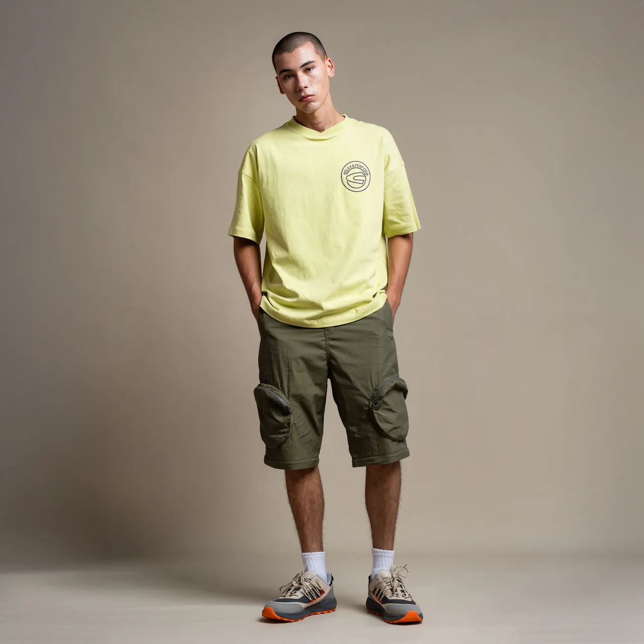 C by camel active Unisex Detachable Cargo Trousers in Baggy Fit with Multiple Pockets in Olive Cotton Blend 300-AW24C0909