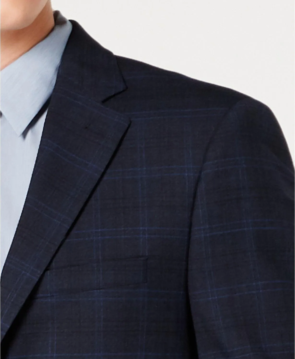 Calvin Klein Mens Slim fit Suit Jacket Blazer 40 R Navy Blue Plaid Stretch