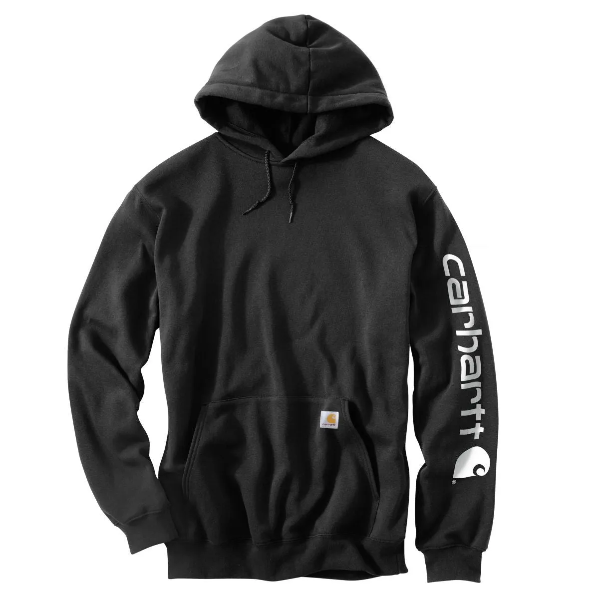Carhartt Men's Black Midweight Signature Sleeve Logo Hooded Sweatshirt