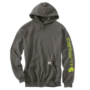 Carhartt Men's Charcoal Heather Midweight Signature Sleeve Logo Hooded Sweatshirt