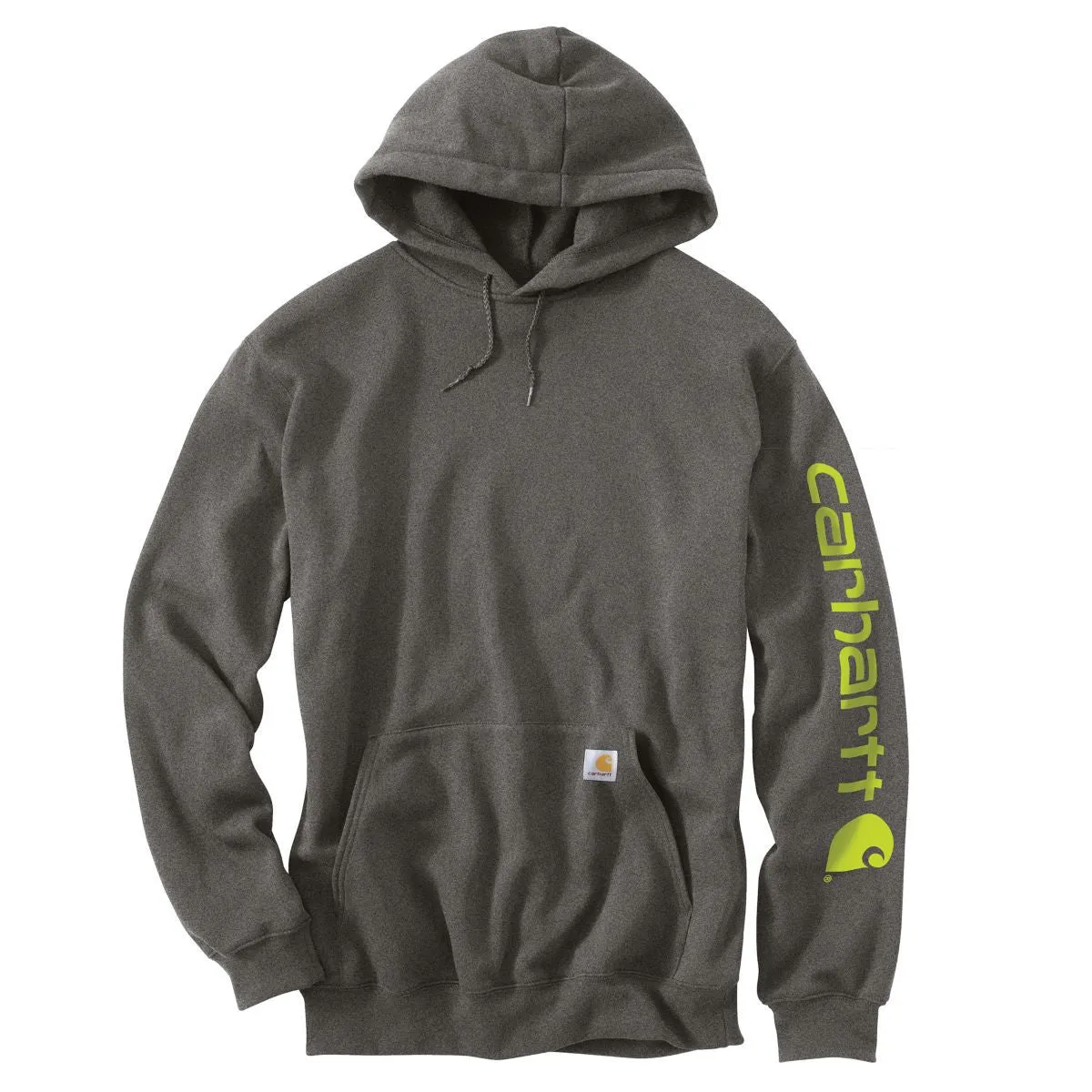 Carhartt Men's Charcoal Heather Midweight Signature Sleeve Logo Hooded Sweatshirt