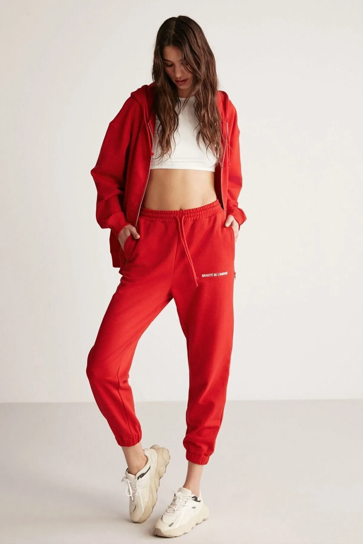 Carroline women comfortable cutting embroidery waist and trotters with rubber red tracksuits six