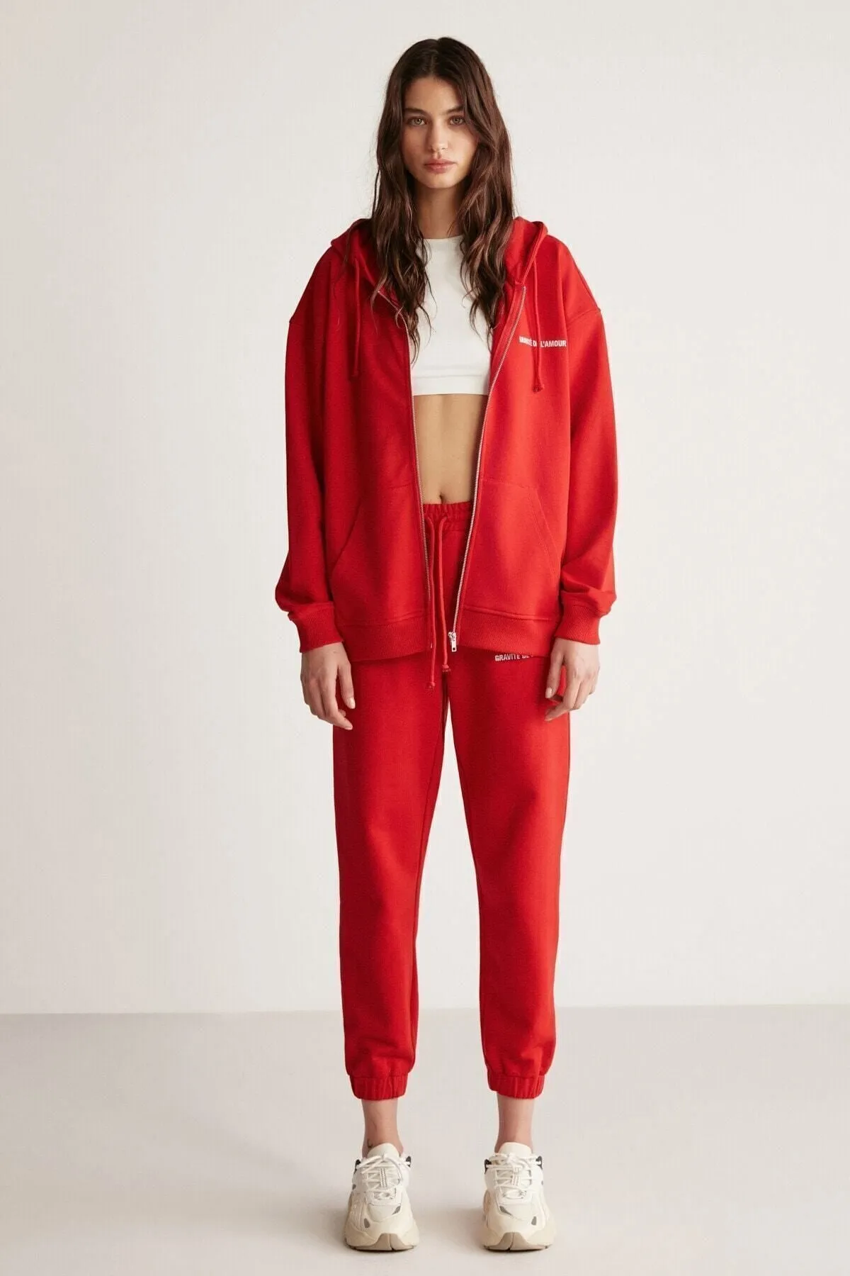 Carroline women comfortable cutting embroidery waist and trotters with rubber red tracksuits six