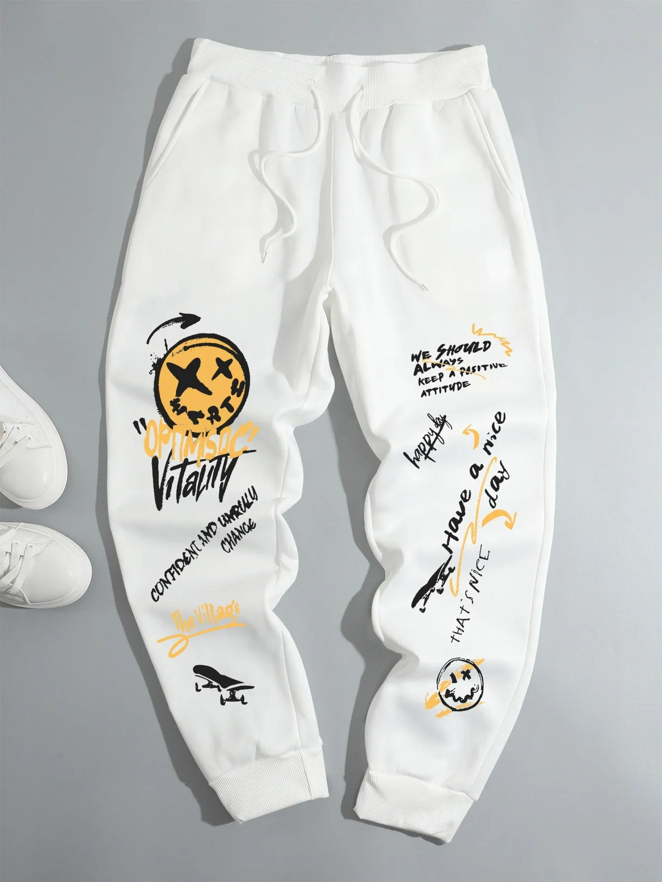 Cartoon & Letter Graphic Drawstring Waist Sweatpants