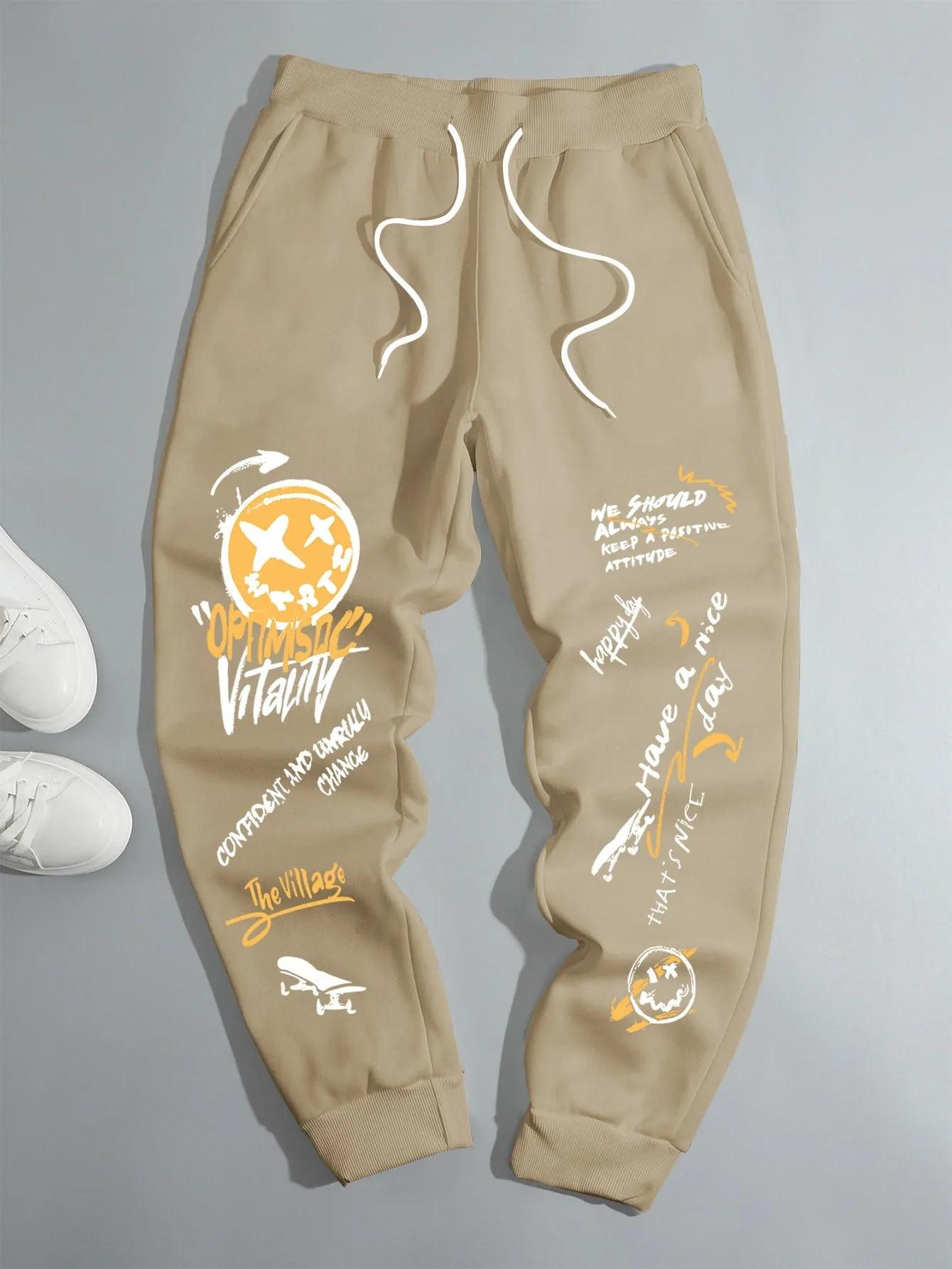 Cartoon & Letter Graphic Drawstring Waist Sweatpants