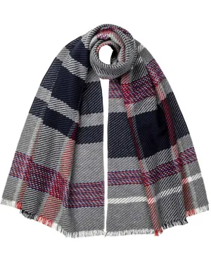 Cashmere Blend Textual Scarf in Navy and Grey