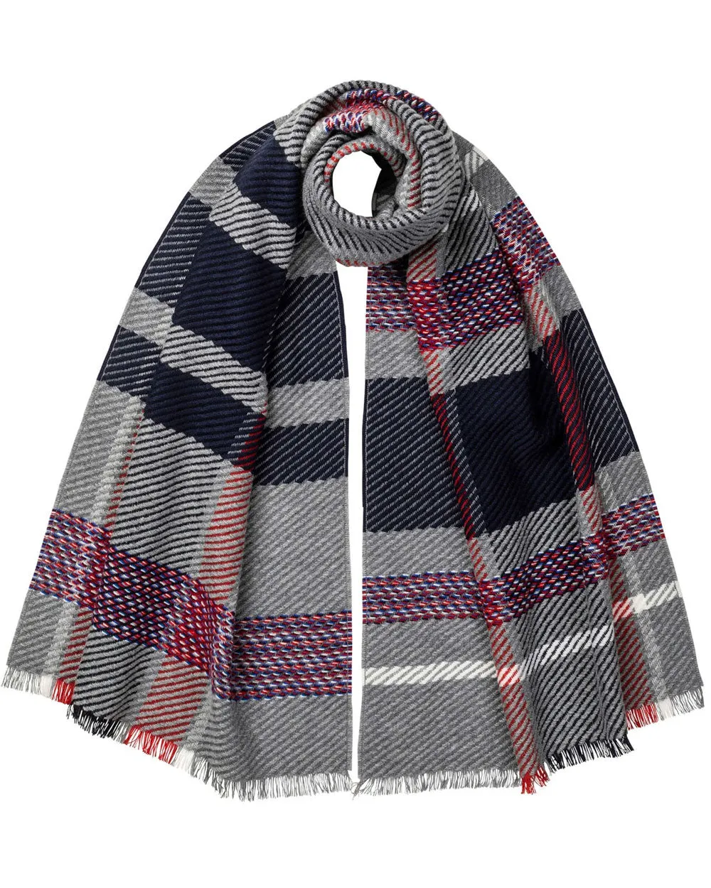 Cashmere Blend Textual Scarf in Navy and Grey