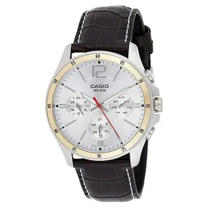 Casio Men's Silver Dial Black Leather Band Quartz Watch - MRP-1374L-AVDF