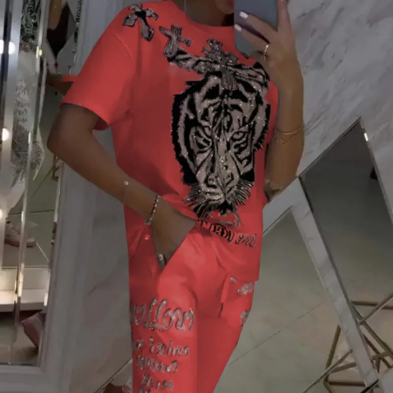 Casual Printed Top Drawstring Pants 2-Piece Set