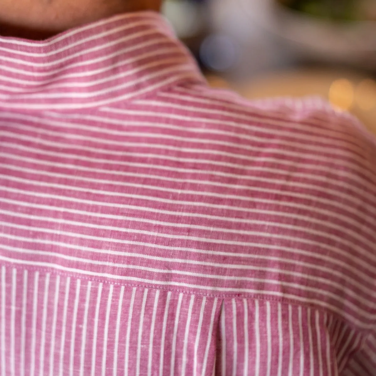 Casual Stripe Linen Shirt in Red and White