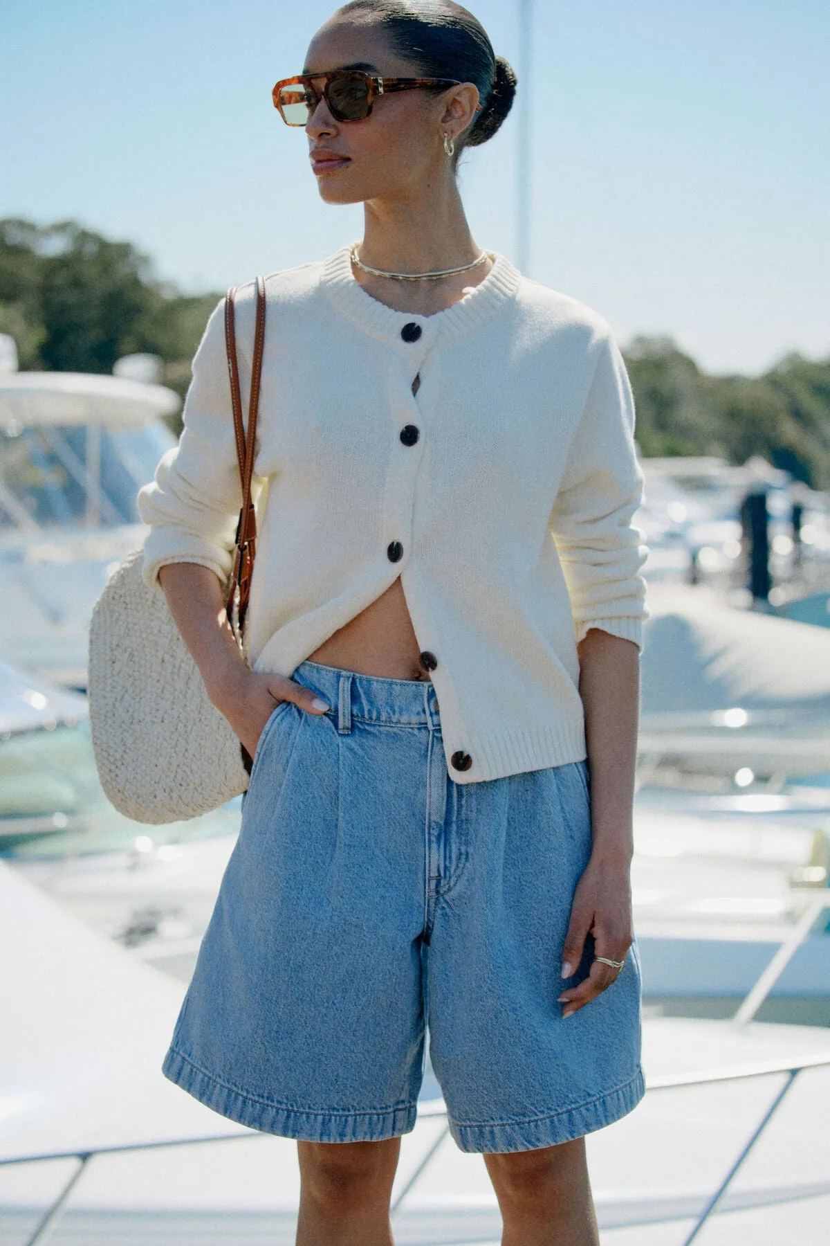 Ceres Life Longline Pleat Denim Short - vintage blue