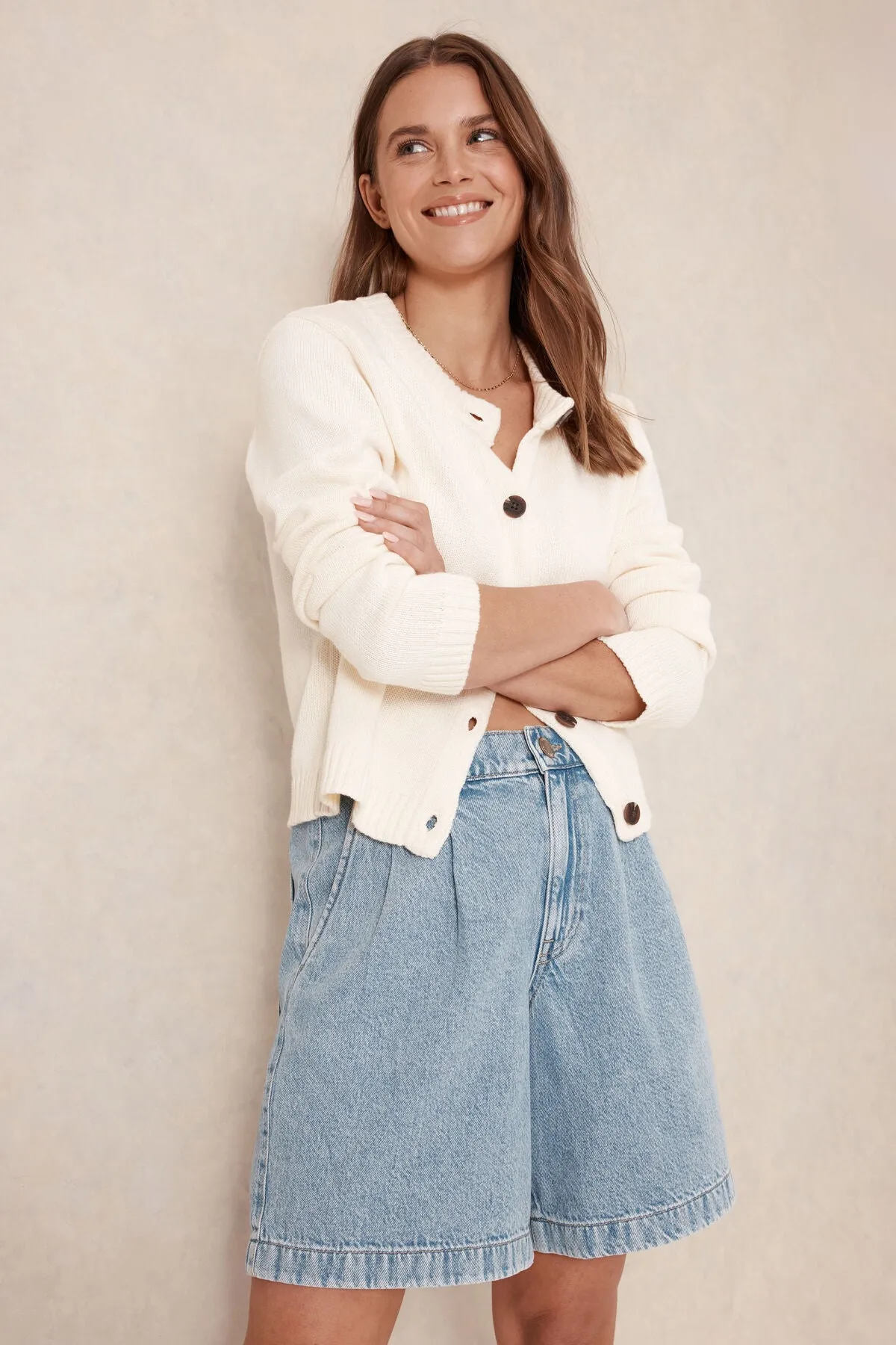 Ceres Life Longline Pleat Denim Short - vintage blue