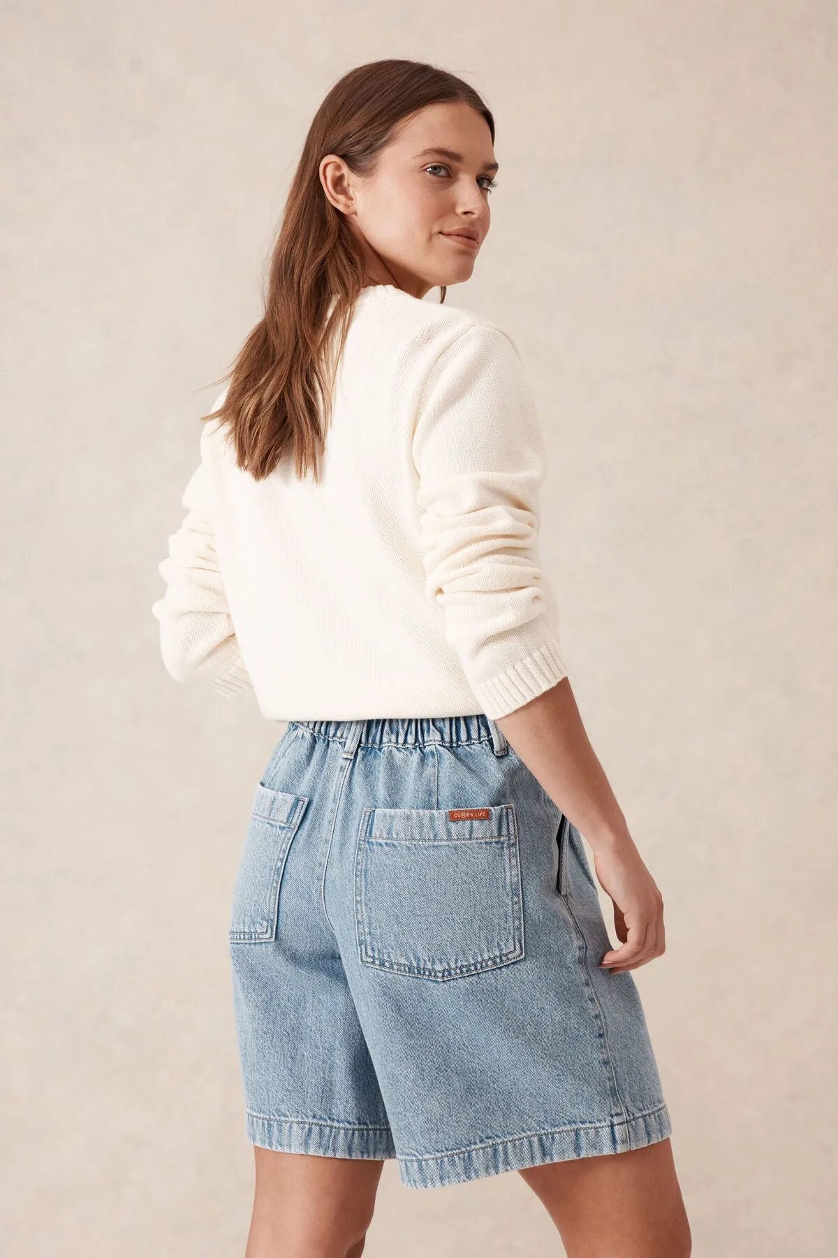 Ceres Life Longline Pleat Denim Short - vintage blue