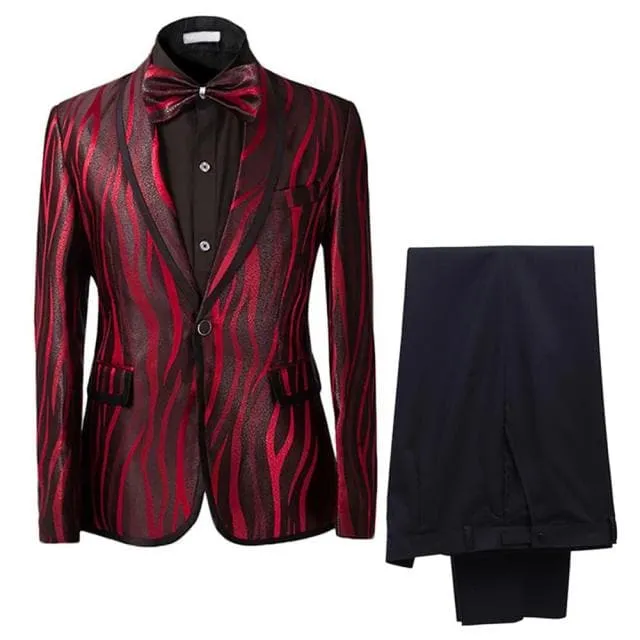 CGSUITS Men's Fashion Red Zebra Print Blazer Suit Jacket & Pants Suit Set