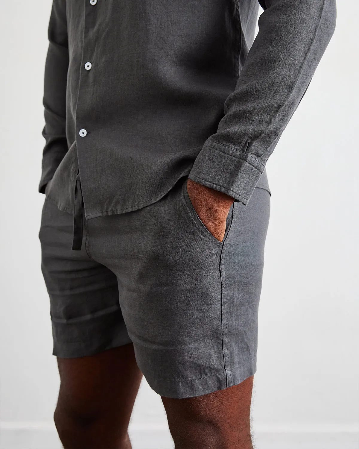 Charcoal 100% French Flax Linen Men's Shorts