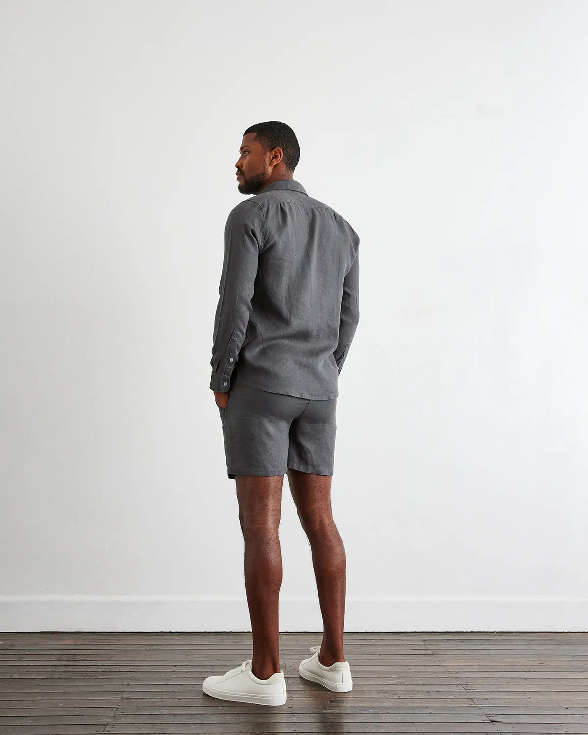 Charcoal 100% French Flax Linen Men's Shorts