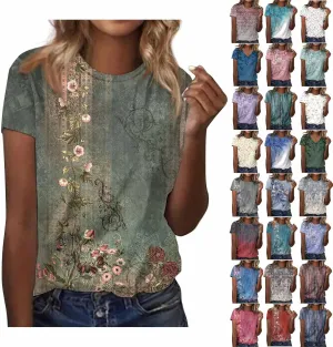 ChicCrate Womens Dressy Tops 2025 Summer Fashion Casual Short Sleeve Round Neck Boho T Shirts Beach Vacation Clothes