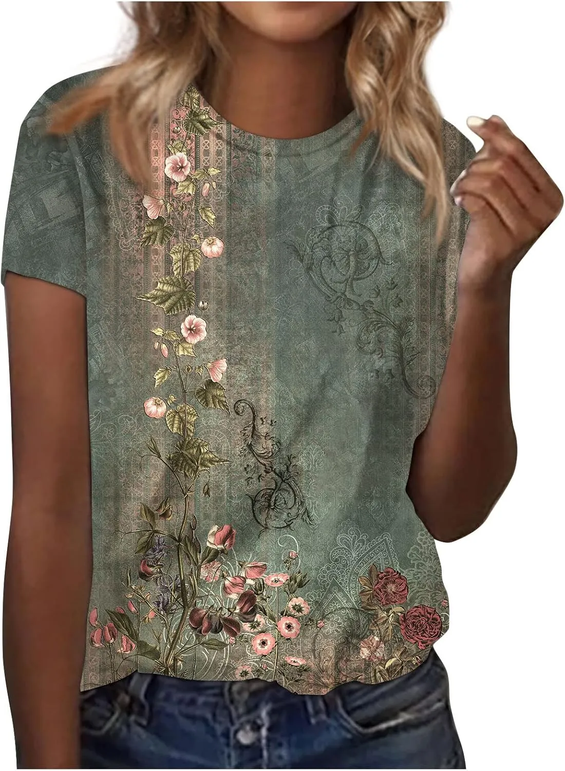 ChicCrate Womens Dressy Tops 2025 Summer Fashion Casual Short Sleeve Round Neck Boho T Shirts Beach Vacation Clothes