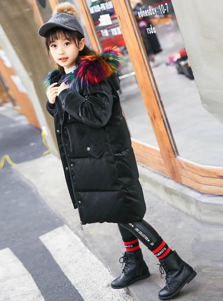Children Outerwear Overcoat Hooded Colored Fur