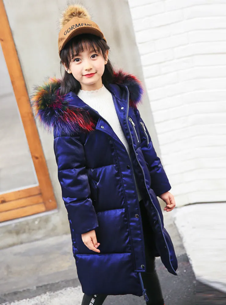 Children Outerwear Overcoat Hooded Colored Fur