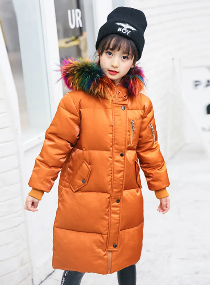 Children Outerwear Overcoat Hooded Colored Fur