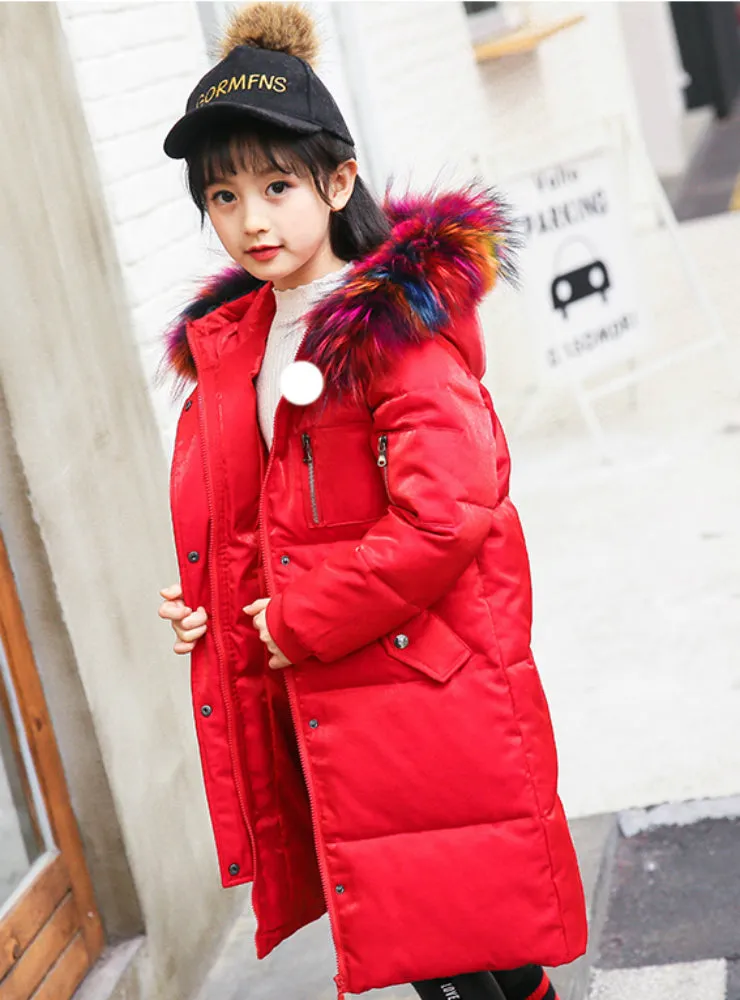Children Outerwear Overcoat Hooded Colored Fur