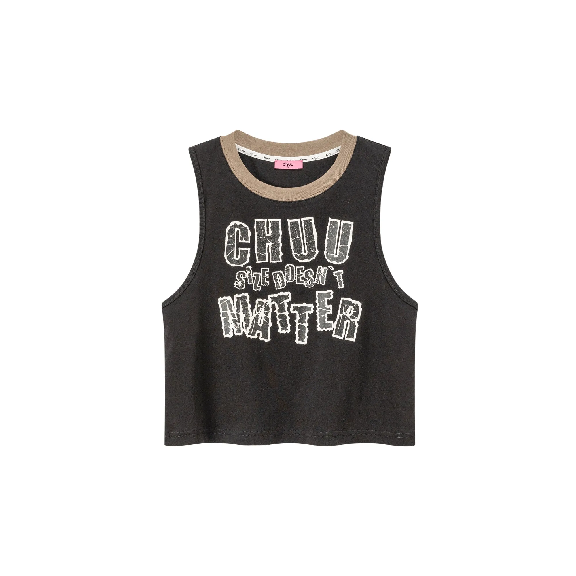 Chuu Size Doesnt Matter Colored Neck Sleeveless T-Shirt