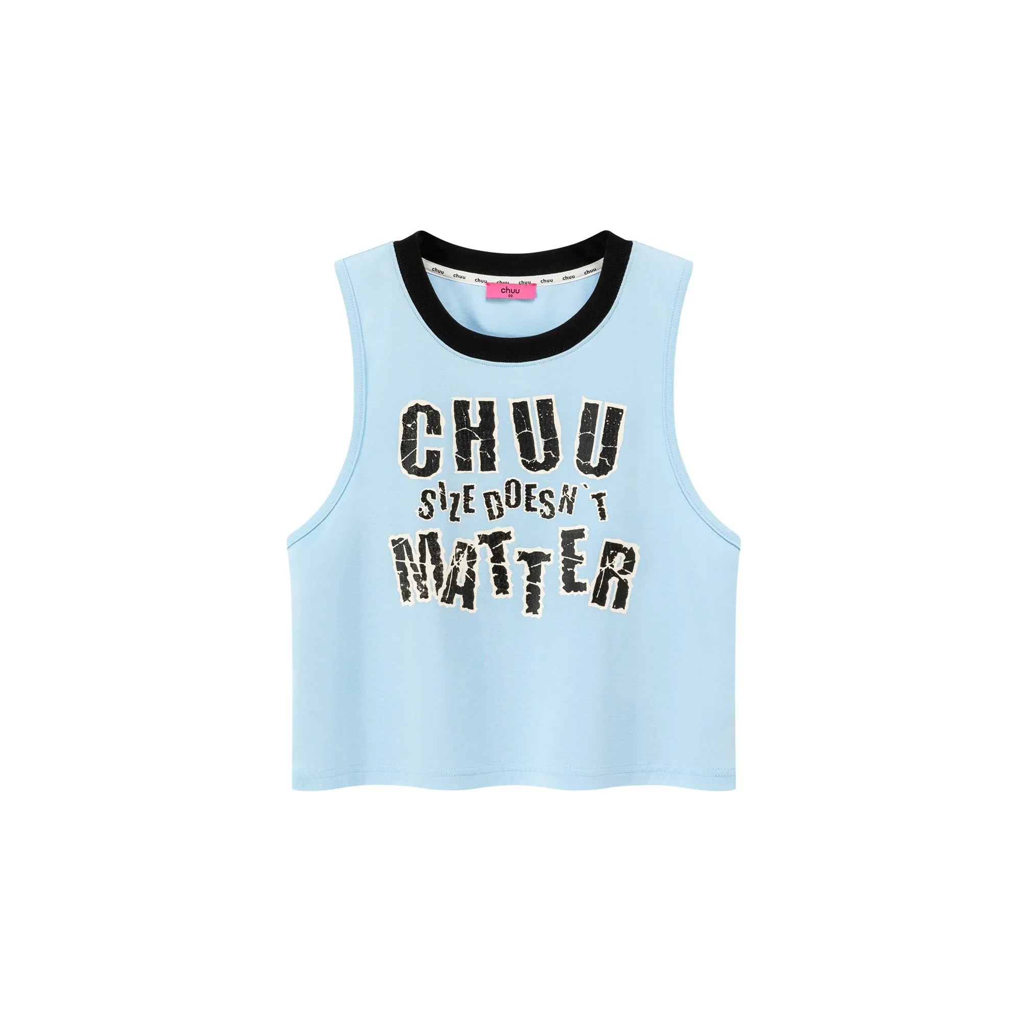 Chuu Size Doesnt Matter Colored Neck Sleeveless T-Shirt