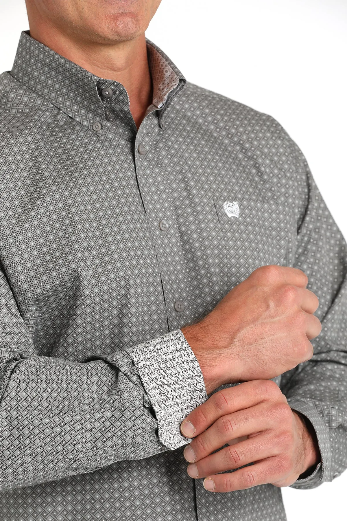 CINCH GREY DIAMOND DOT LONG SLEEVE SHIRT