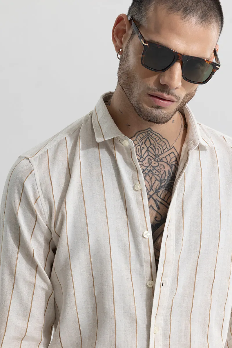 Clasico Dual Stripe Beige Stripe Linen Shirt
