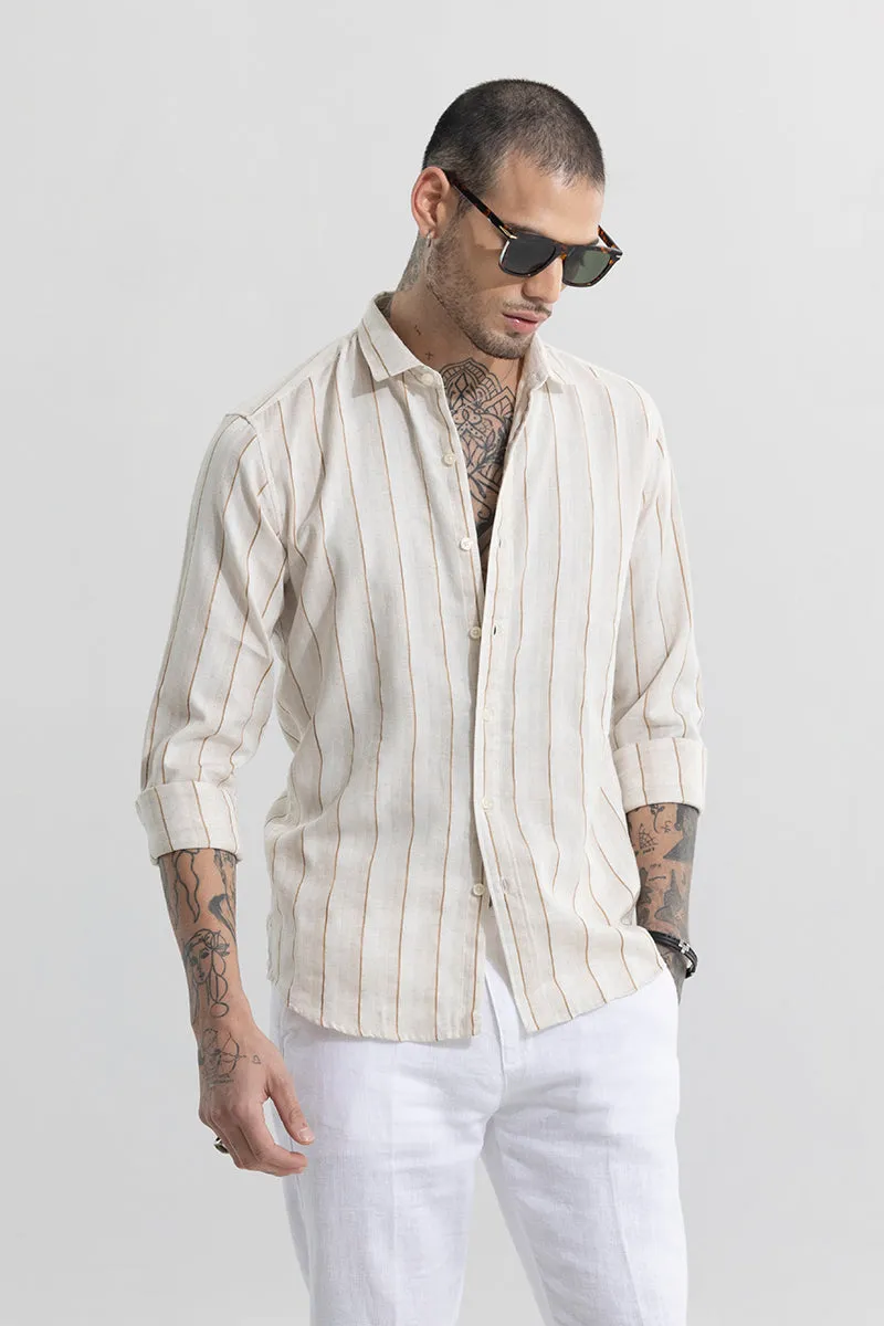 Clasico Dual Stripe Beige Stripe Linen Shirt