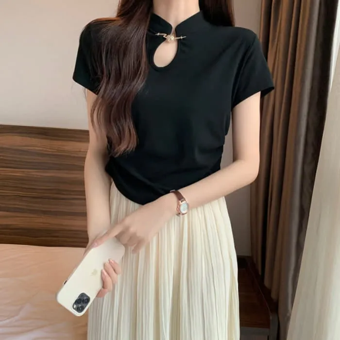 Classic Black Buckle Ruffled Top T-Shirt