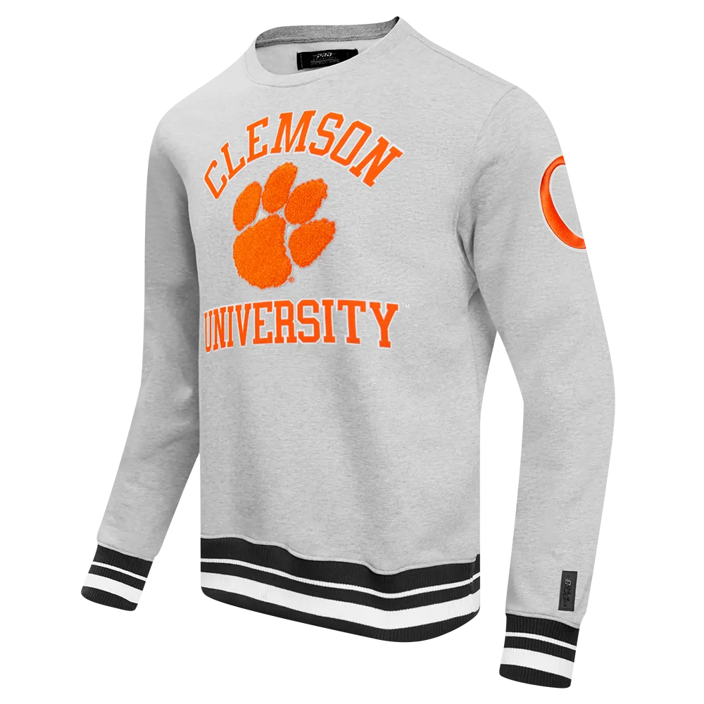 CLEMSON UNIVERSITY CLASSIC MEN'S STACKED LOGO CREWNECK (HEATHER GRAY/BLACK)