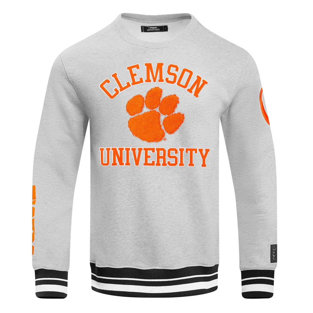CLEMSON UNIVERSITY CLASSIC MEN'S STACKED LOGO CREWNECK (HEATHER GRAY/BLACK)