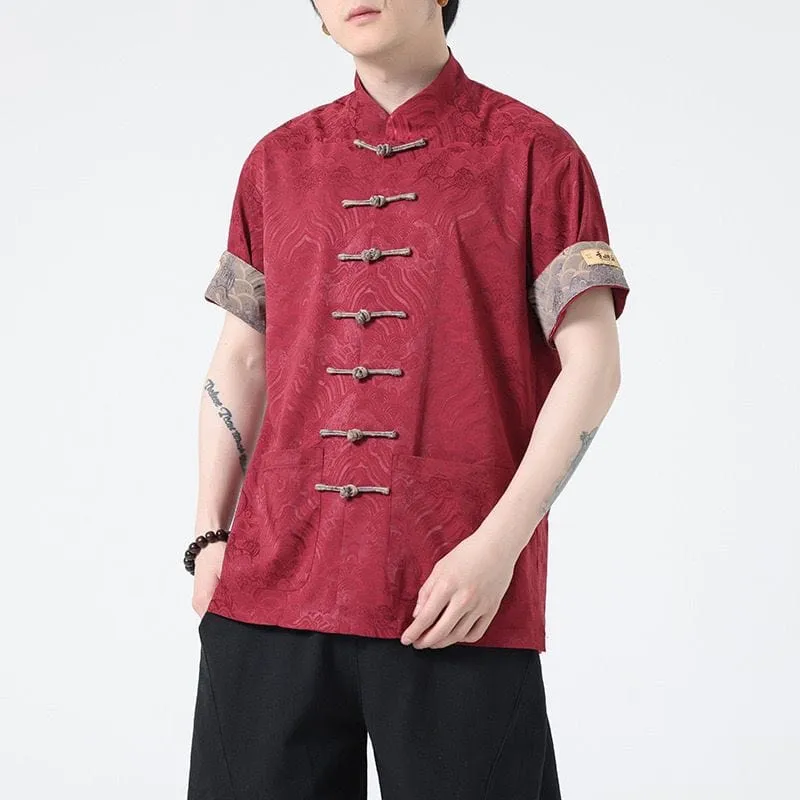 Cloud pattern, Silk satin fabric, Chinese Tang Suit Shirt