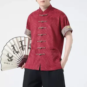 Cloud pattern, Silk satin fabric, Chinese Tang Suit Shirt
