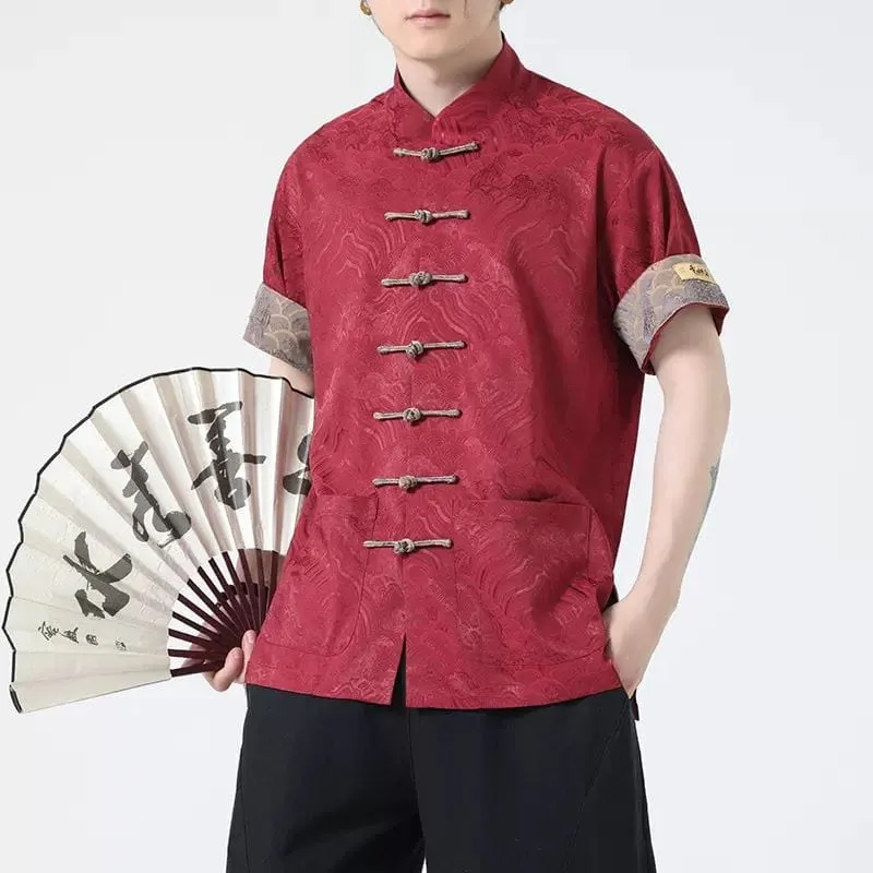 Cloud pattern, Silk satin fabric, Chinese Tang Suit Shirt