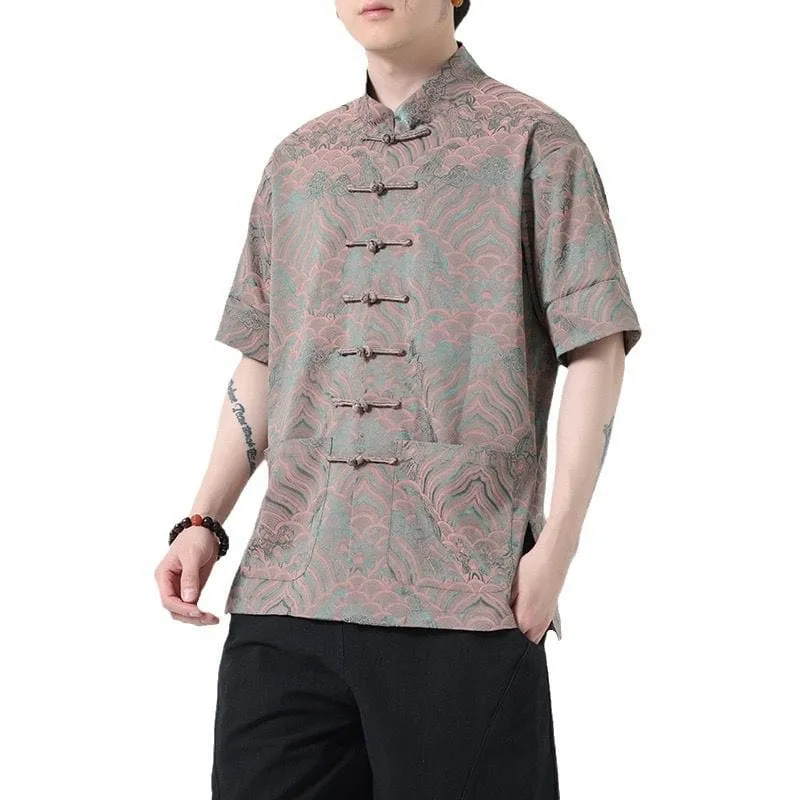 Cloud pattern, Silk satin fabric, Chinese Tang Suit Shirt