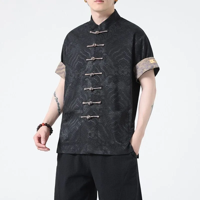 Cloud pattern, Silk satin fabric, Chinese Tang Suit Shirt