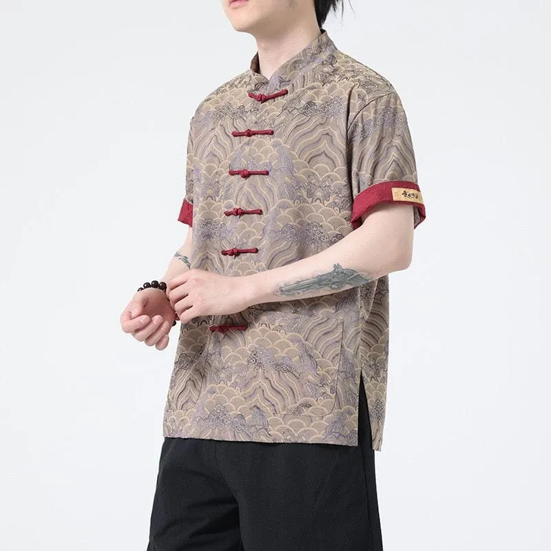 Cloud pattern, Silk satin fabric, Chinese Tang Suit Shirt